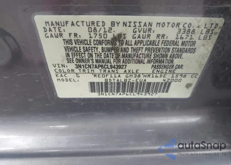 2012 Nissan Versa 1.6 Sv from USA, damaged, VIN 3N1CN7AP6CL943927